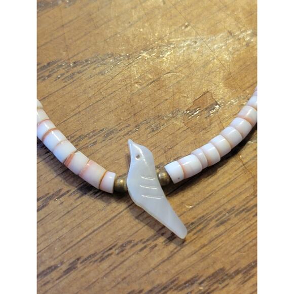 Vtg Estate Bracelet & Necklace Cut Shell Dove Birds Beach Jewelry Set Lot of 2 - Picture 6 of 9